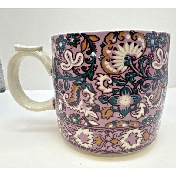 ANTHROPOLOGIE Block printed Monogram Letter K Mug Purple Floral Boho Coffee - Picture 5 of 10